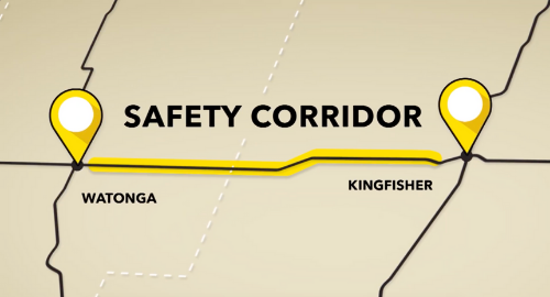 Map of safety corridor between Watonga and Kingfisher