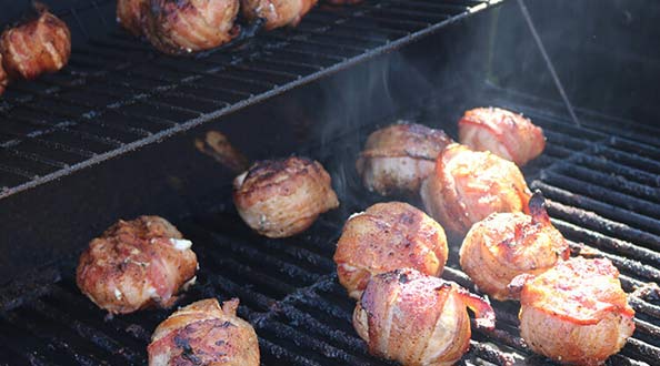 BBQ samples wrapped in bacon